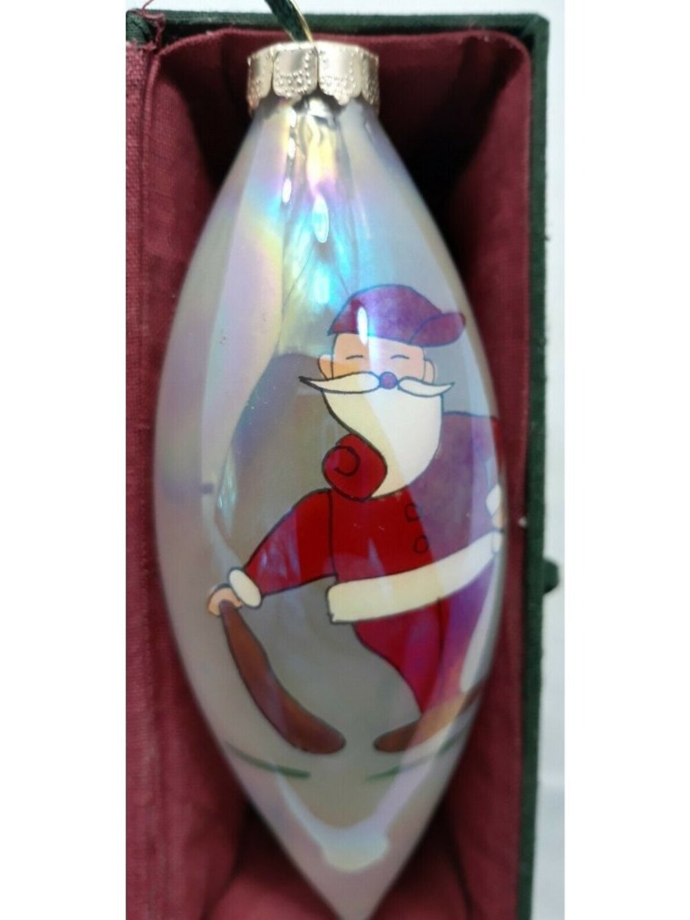 Santa Teardrop Christmas iridescent ornament in box 5"